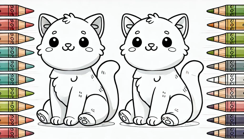 Dall·e 2024 10 11 16 36 53 a simple cat coloring page mockup in horizontal long image format, featuring an adorable cartoon style cat sitting with a happy expression the cat sh