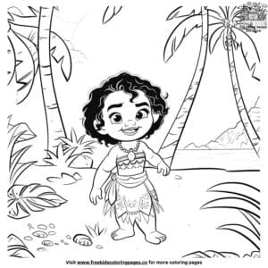 Adorable Baby Moana's Island Adventure Coloring Page