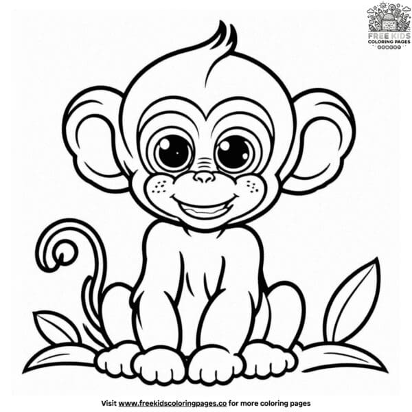 Playful baby monkey coloring pages