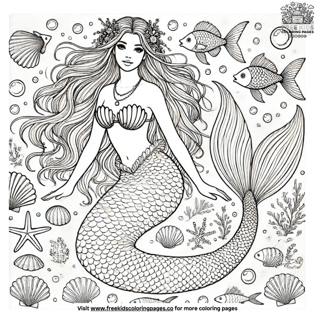 Authentic mermaid coloring pages