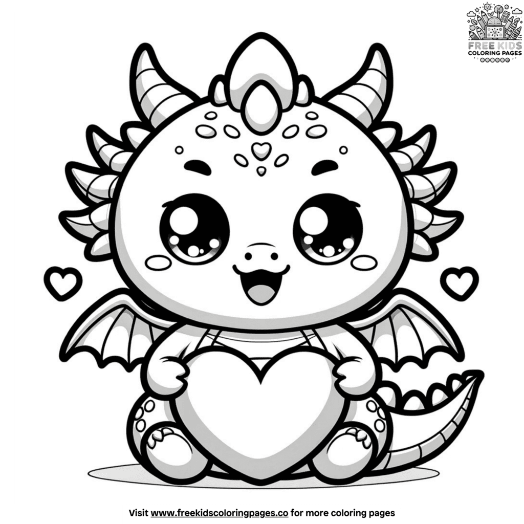 Adorable kawaii dragon coloring pages