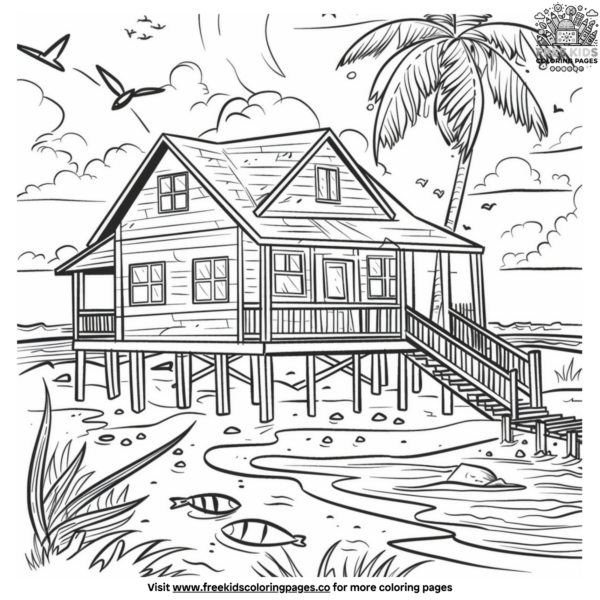 Beach House Coloring Page