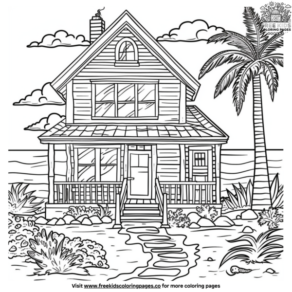 Beach House Coloring Page
