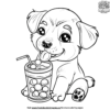 Animals drinking boba coloring pages