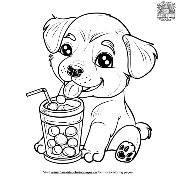 Animals drinking boba coloring pages