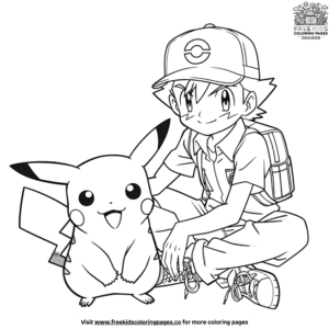 Pikachu With Ash Pokémon Coloring Pages