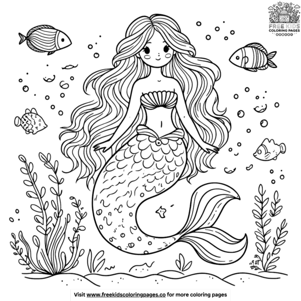 Pretty mermaid coloring pages