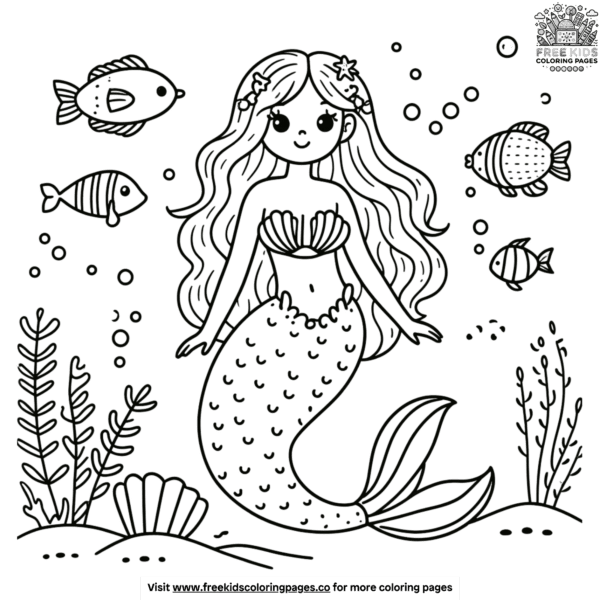 Adorable mermaid coloring pages