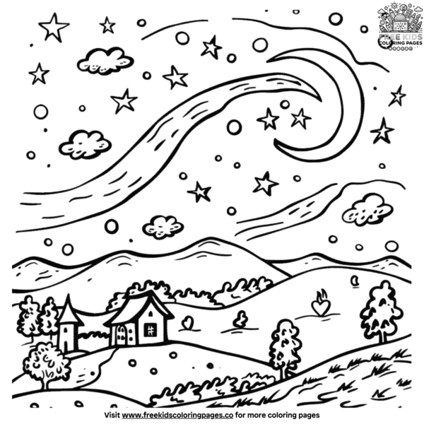Beautiful Night Sky Star Coloring Pages