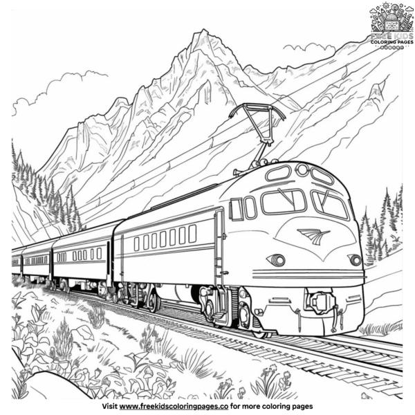 Train and mountains coloring pages