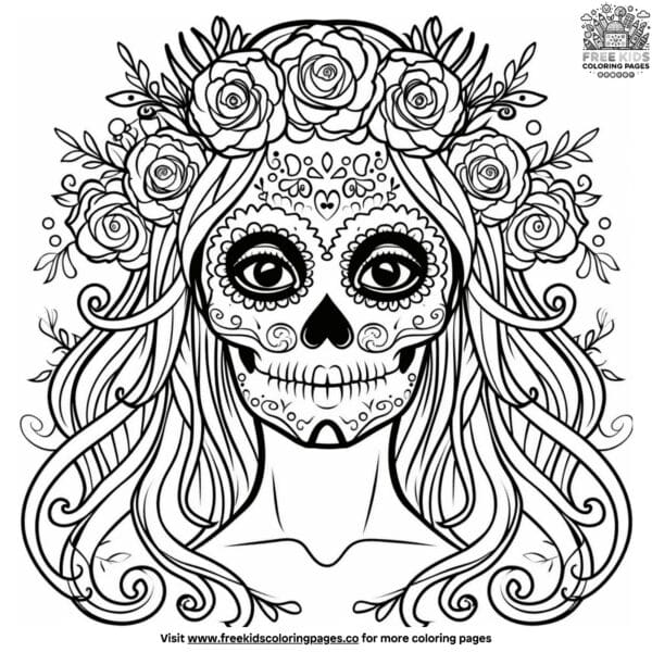 Lovely sugar skull girl coloring pages