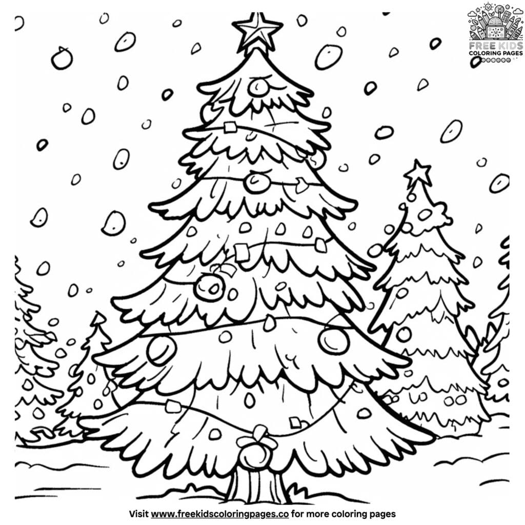 Big christmas tree coloring pages printable set