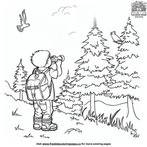 Birdwatching camping coloring pages