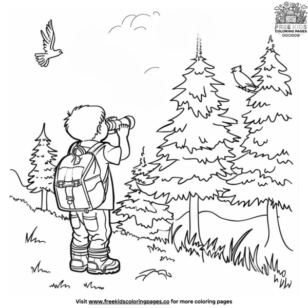 Birdwatching camping coloring pages