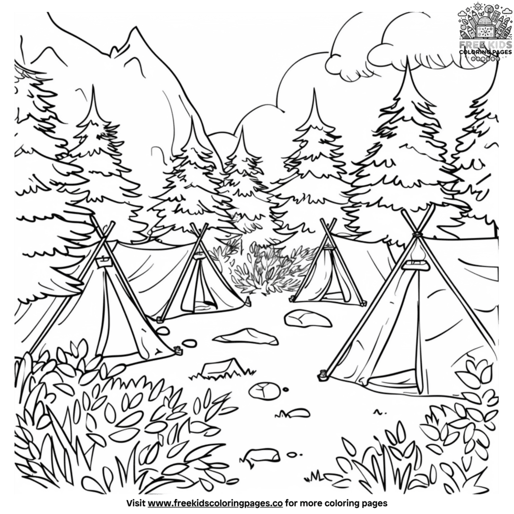 Camping scene camping coloring pages