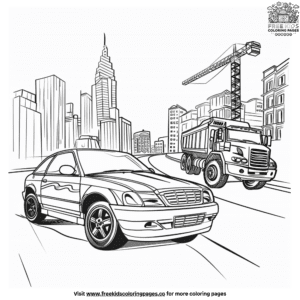 Car vs. Truck in City Coloring Pages