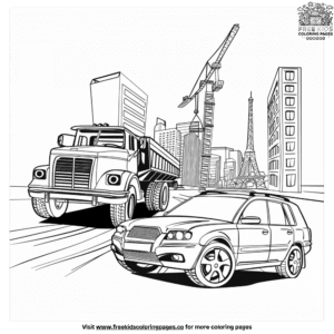 Car and truck on road coloring pages