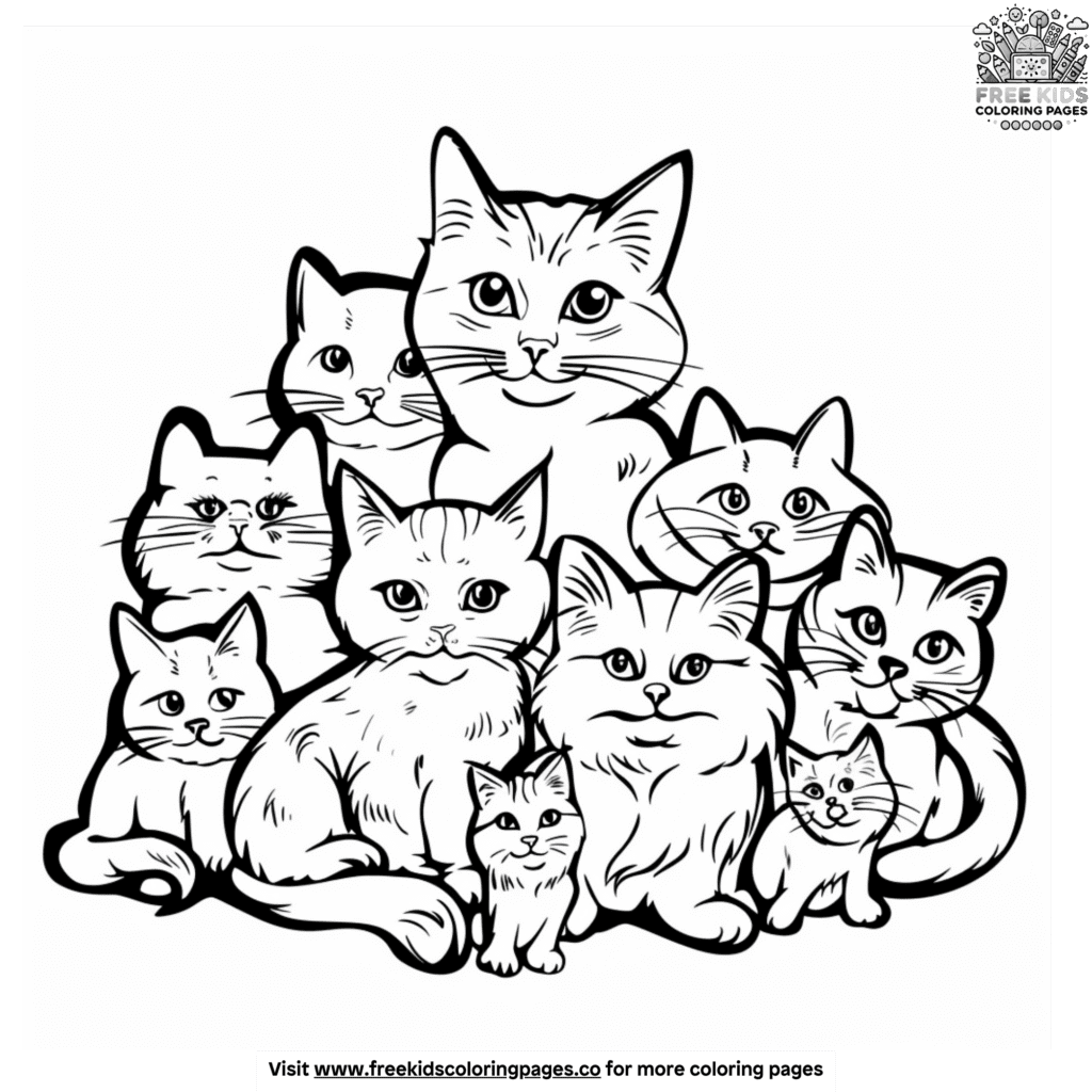 Cat family coloring pages