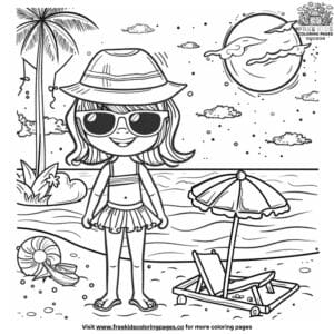 Beach Girl In Sunglasses Coloring Pages