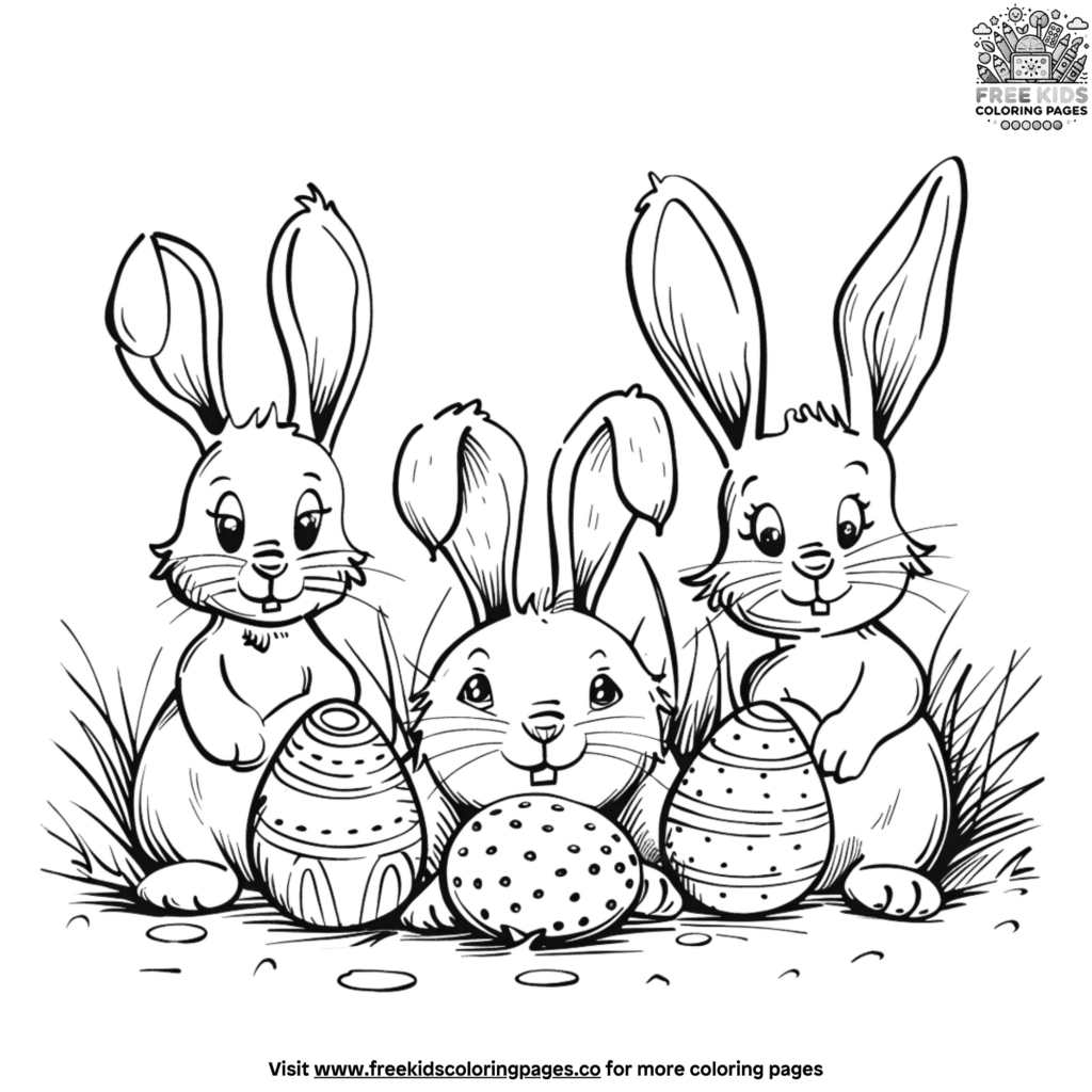 Cheerful easter bunny and friends coloring pages