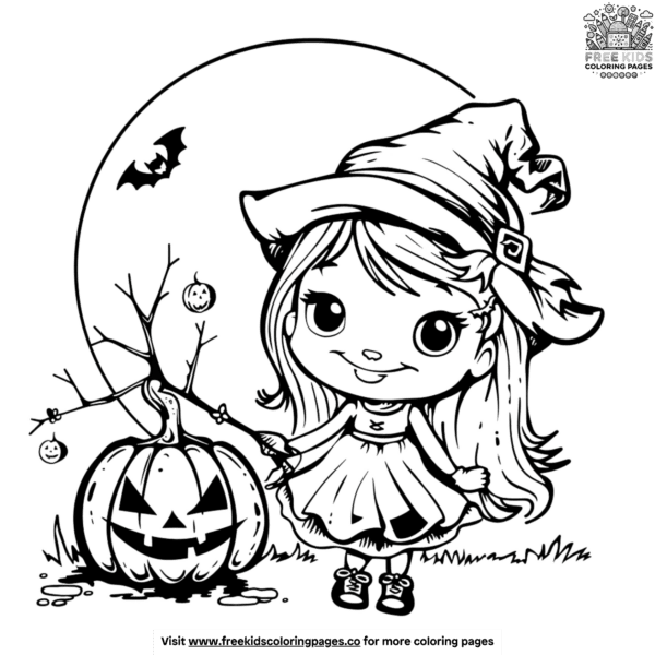 Charming halloween girl coloring pages