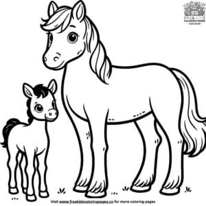 Charming horse and foal coloring pages