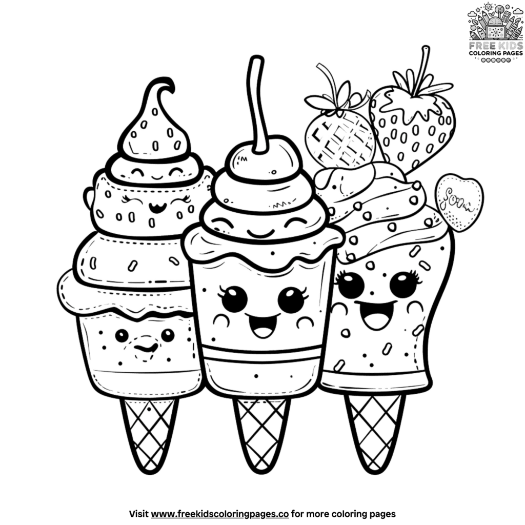 Charming kawaii cute ice cream coloring pages