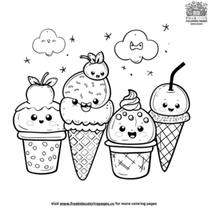 Adorable Kawaii Cute Ice Cream Coloring Pages