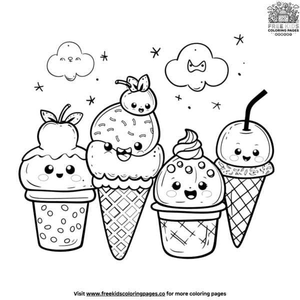 Kawaii Cute Ice Cream Coloring Pages