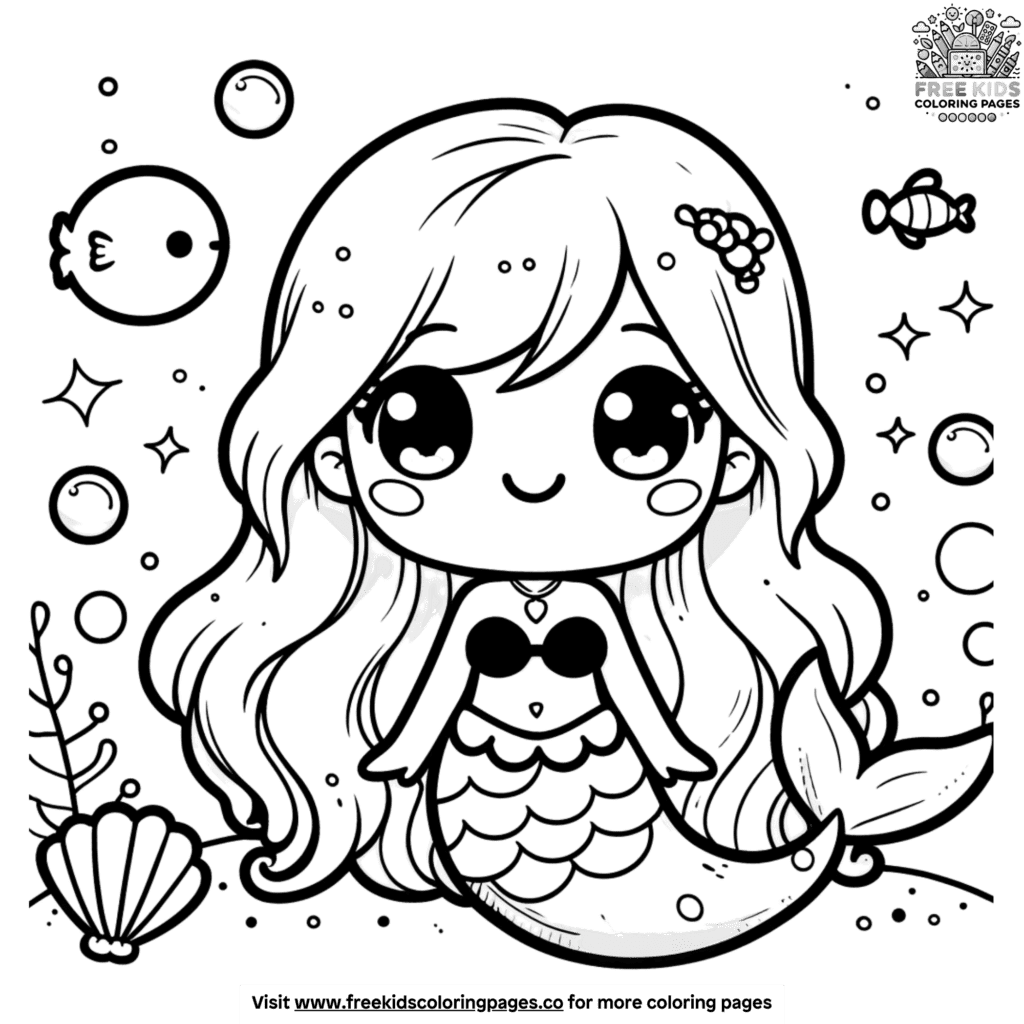 Lovely kawaii mermaid coloring pages