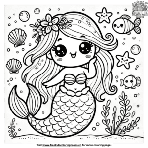 Delightful kawaii mermaid coloring pages