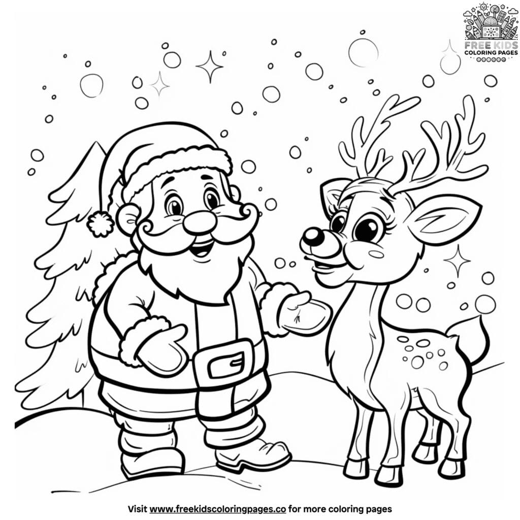 Santa and reindeer coloring pages