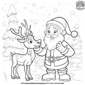 Santa Petting His Reindeer Coloring Pages