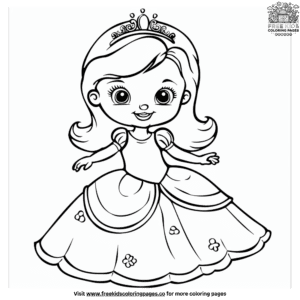 Happy Baby Girl In A Princess Dress Coloring Pages