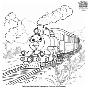 Smiling cartoon train coloring pages