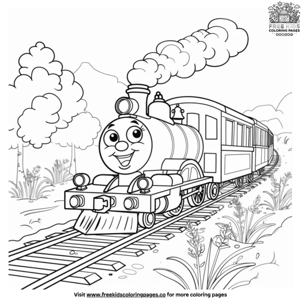 Smiling cartoon train coloring pages