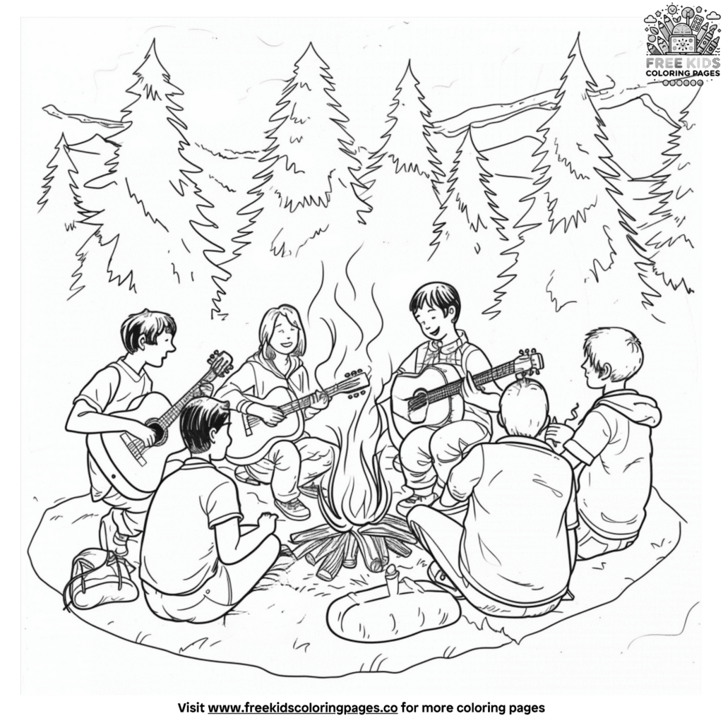 Family camping coloring pages