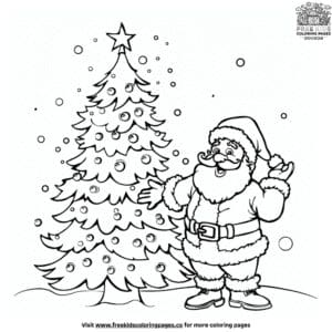 Pleasant Santa And Christmas Tree Coloring Pages