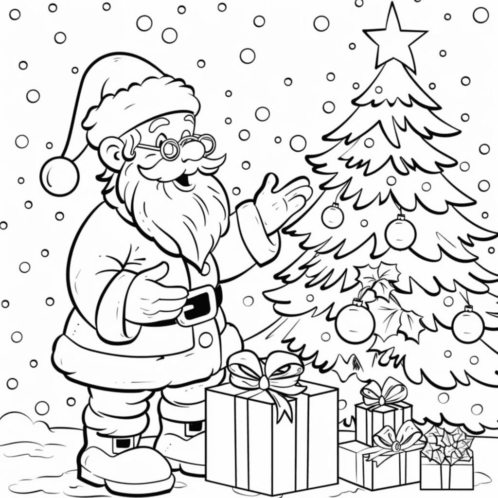 Creative santa and christmas tree coloring pages