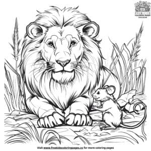 Lion and mouse friendship coloring pages