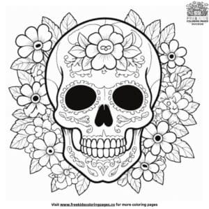 Skull with Flowers Coloring Pages