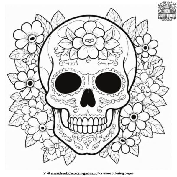 Skull with flowers coloring pages