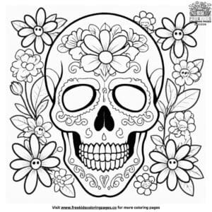 Stylish Skull And Floral Coloring Pages