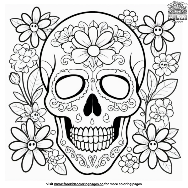 Skull with Flowers Coloring Pages