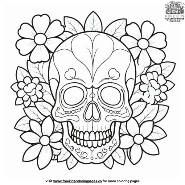 Trendy skull with flower coloring pages