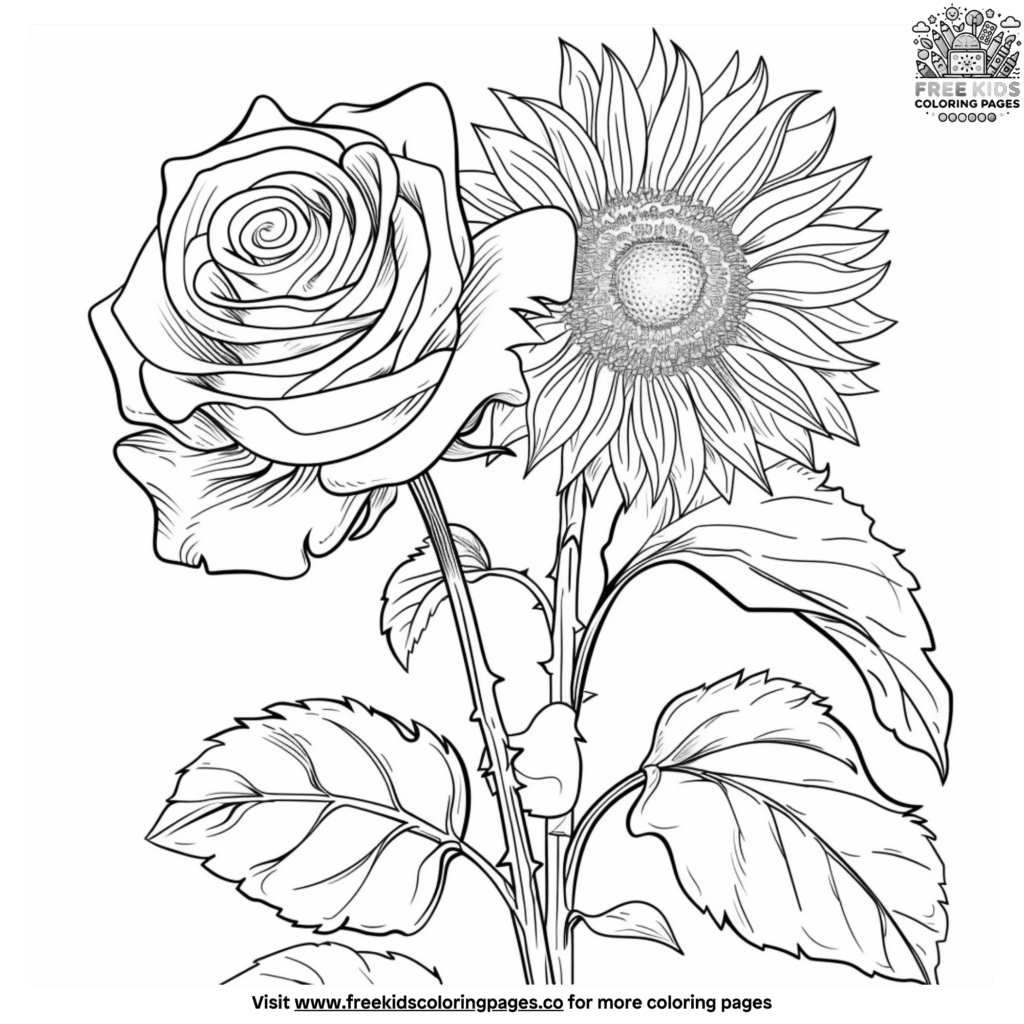 Sunflower And Rose Petals Coloring Pages sunflower-and-rose-petals-coloring-pages