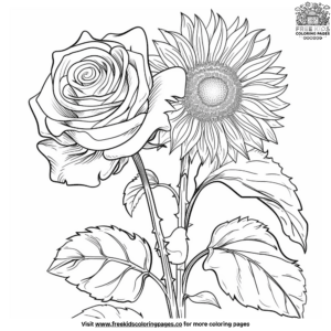 Cool sunflower and roses coloring pages