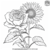 Sunflower and Rose Petals Coloring Pages