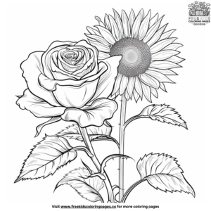 Cool Sunflower and Roses Coloring Pages