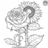 Sunflower and Rose Plant Coloring Pages